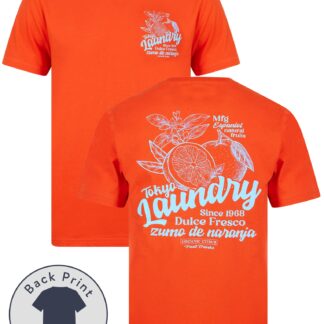 T-Shirts Arlington Vintage Retro Reverse Print Cotton Jersey T-Shirt in Tangerine Tango / S - Tokyo Laundry