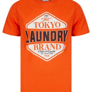 T-Shirts Barton Motif Cotton Jersey Crew Neck T-Shirt in Tangerine Tango / S - Tokyo Laundry