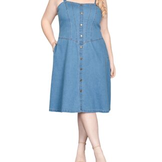 standards & practices Wide Straps Button Front Denim Dress