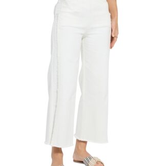 Lysse Noah High Waist Cropped Wide Leg Fringe Jeans in Ecru White