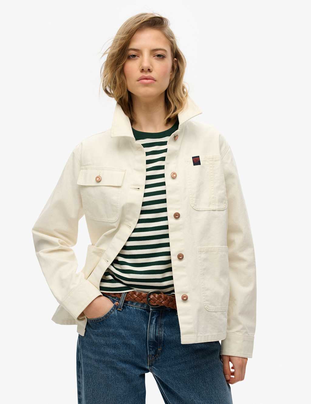 Superdry Women's Pure Cotton Denim Relaxed Utility Jacket - 10 - White, Pink,White
