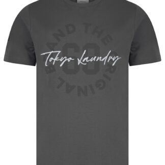 T-Shirts Carcle Embroidery & Print Motif Cotton Jersey T-Shirt in Quiet Shade Grey / S - Tokyo Laundry