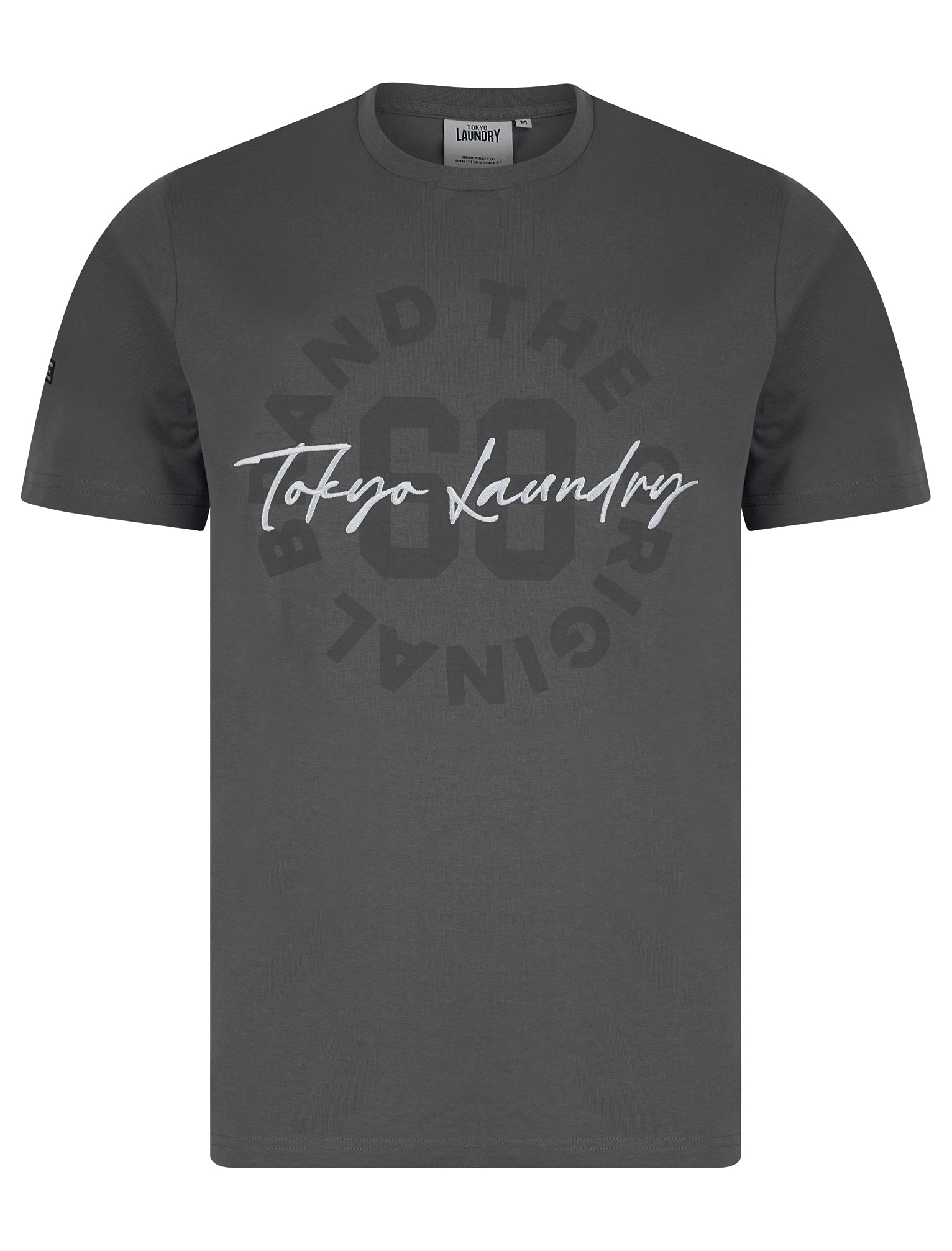T-Shirts Carcle Embroidery & Print Motif Cotton Jersey T-Shirt in Quiet Shade Grey / S - Tokyo Laundry