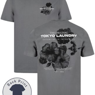 T-Shirts Redact Vintage Retro Reverse Print Cotton Jersey T-Shirt in Quiet Shade Grey / S - Tokyo Laundry