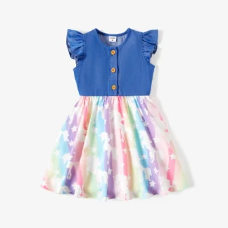 Toddler/Kid Girl Sweet Colorblock Floral Print Dress