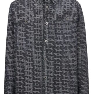BALMAIN MONOGRAM DENIM SHIRT Size: 50, colour: BLACK