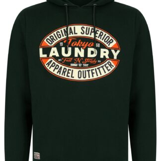 Hoodies / Sweatshirts Haig Graphic Motif Brushback Fleece Pullover Hoodie in Scarab Green / S - Tokyo Laundry