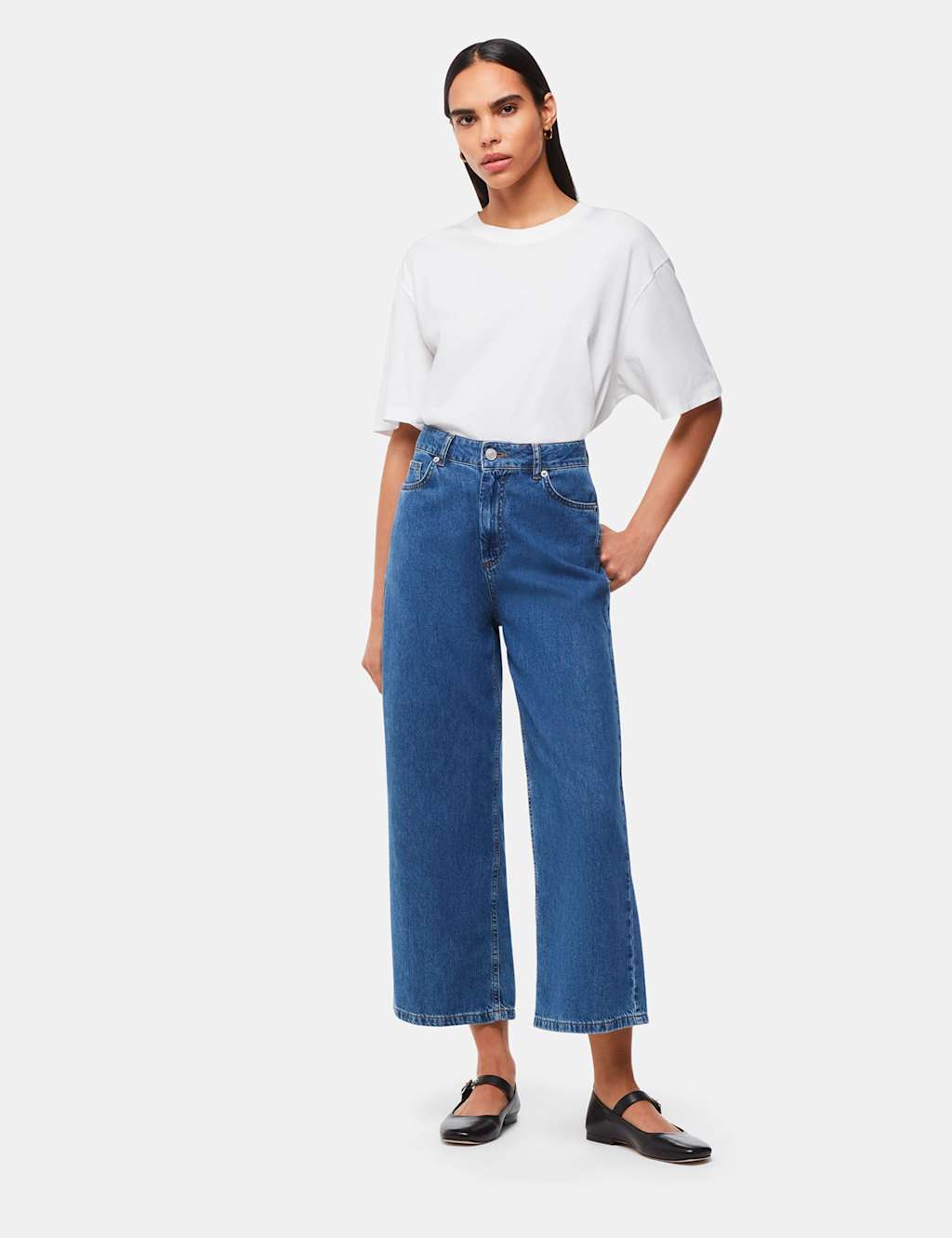 Whistles Women's High Waisted Wide Leg Cropped Jeans - 28 - Denim, Denim