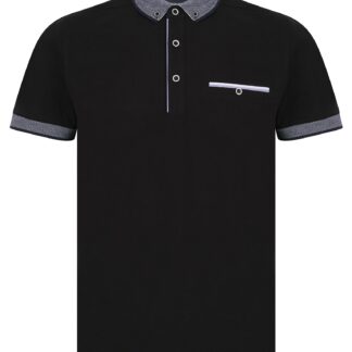 Polo Shirts Riddle Stretch Cotton Jersey Button Down Collar Polo Shirt in Jet Black - Kensington Eastside / S - Tokyo Laundry