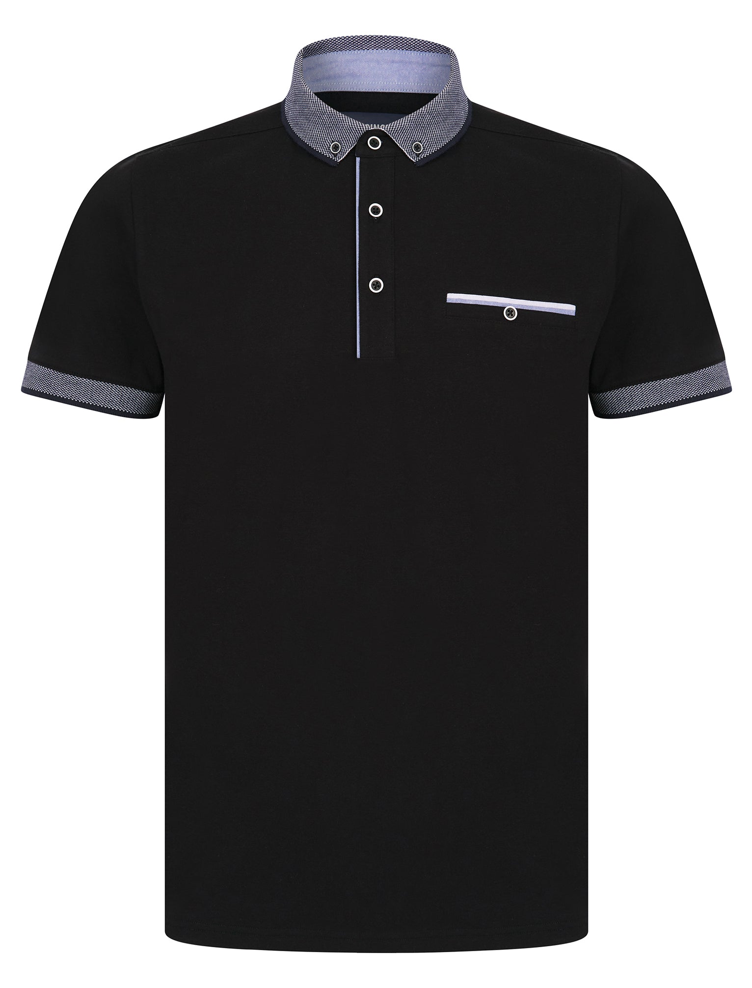 Polo Shirts Riddle Stretch Cotton Jersey Button Down Collar Polo Shirt in Jet Black - Kensington Eastside / S - Tokyo Laundry
