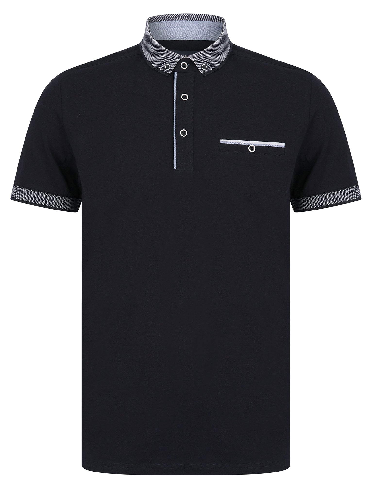 Polo Shirts Riddle Stretch Cotton Jersey Button Down Collar Polo Shirt in Sky Captain Navy - Kensington Eastside / S - Tokyo Laundry