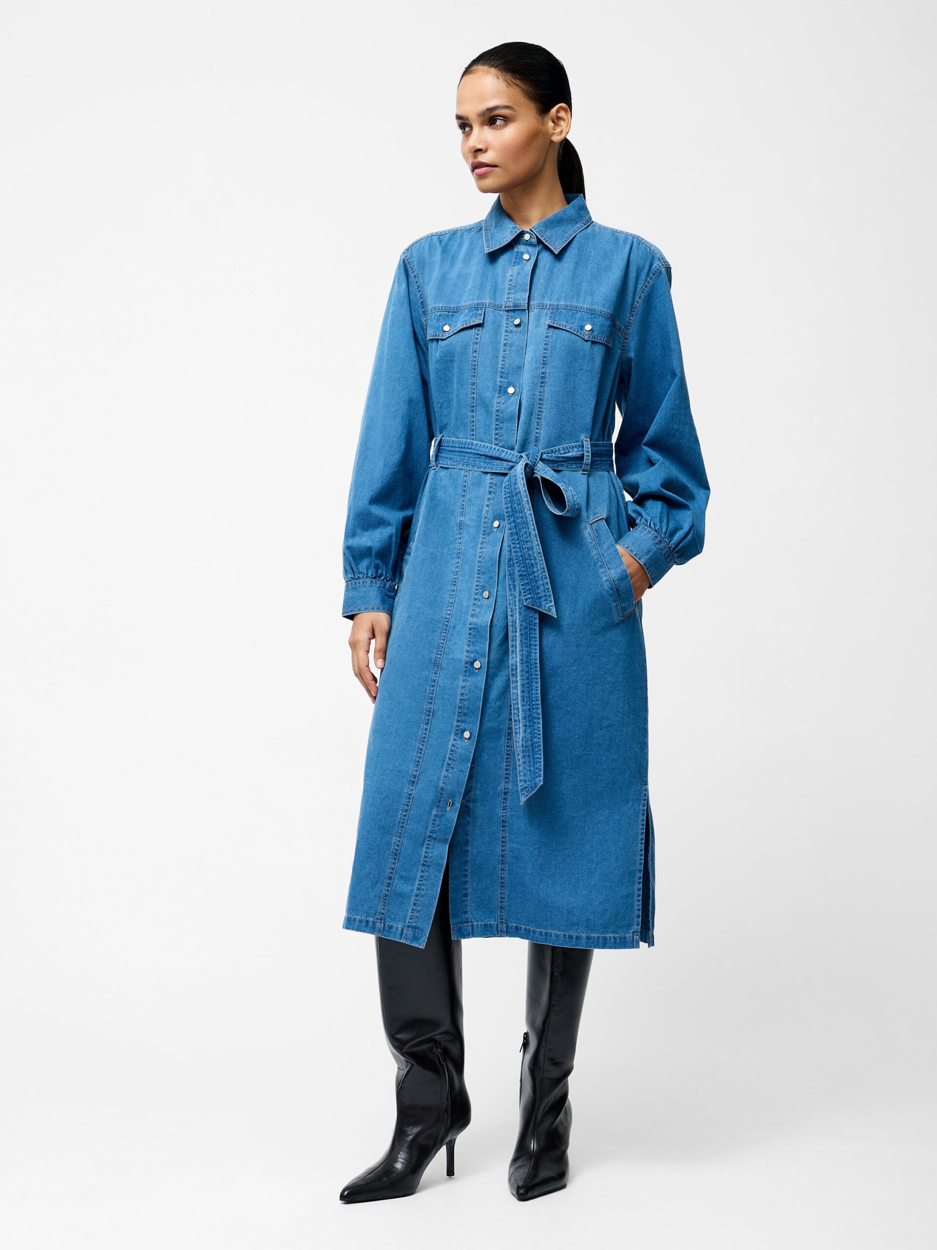 Zaves Chambray Denim Midi Dress Vintage