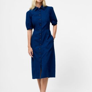 Chambray Denim Button Through Shirt Dress Mid Wash