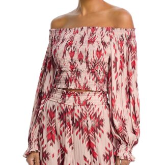 L'Agence Graciela Printed Off The Shoulder Smocked Top