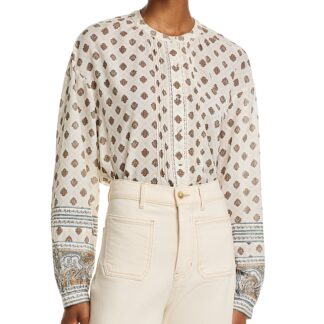 Veronica Beard Lollie Printed Pintuck Blouse