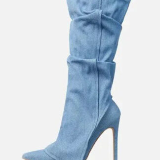 Denim Knee High Boots Women's Pointed Toe Designed High Heel Boots