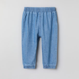 Solid color pull-on denim trousers