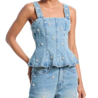 Steve Madden Fiorella Embellished Denim Top