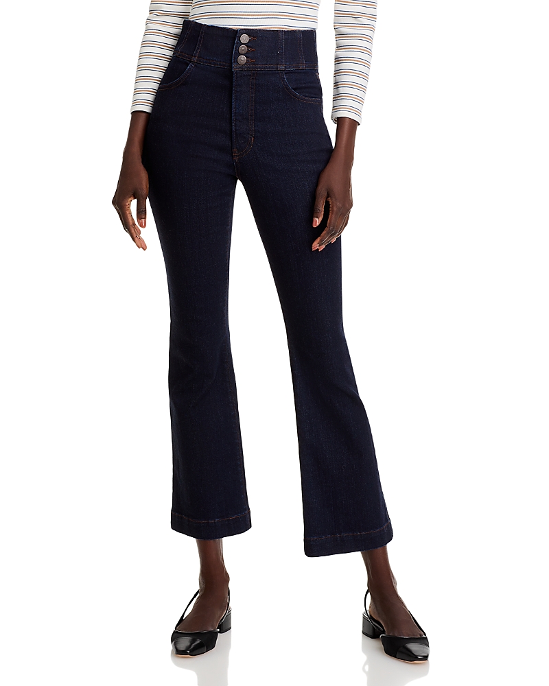 Veronica Beard Carson Corset Waist Kick Flare Jeans in Indigo Rinse