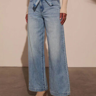 Wide Leg Jeans With Bow Belt In Blue For Autumn 2025