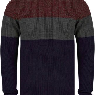 Jumpers Levy Tri-Colour Block Crew Neck Soft Knitted Jumper in Claret - Kensington Eastside / XL - Tokyo Laundry