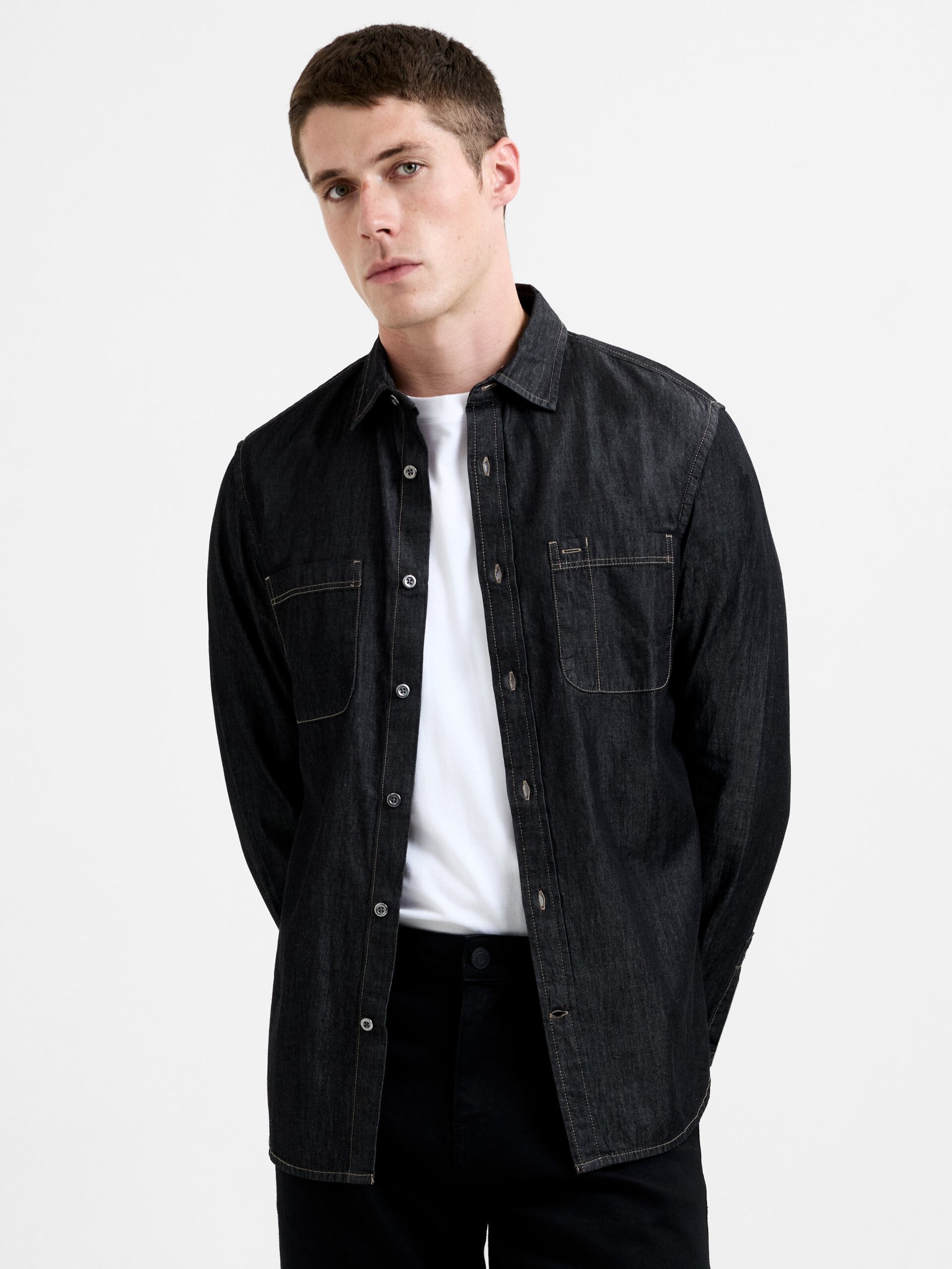 Ls Reg Fit Denim Shirt Washed Black