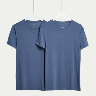 M&S Collection Men's 2 Pack Heatgen™ Light Thermal Short Sleeve Tops - Denim, Khaki,Black,Denim,Ivory