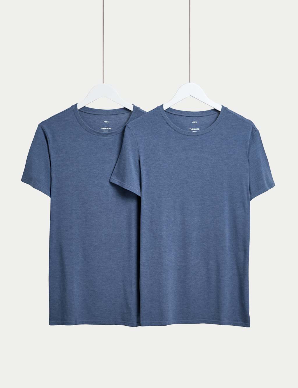M&S Collection Men's 2 Pack Heatgen™ Light Thermal Short Sleeve Tops - Denim, Khaki,Black,Denim,Ivory