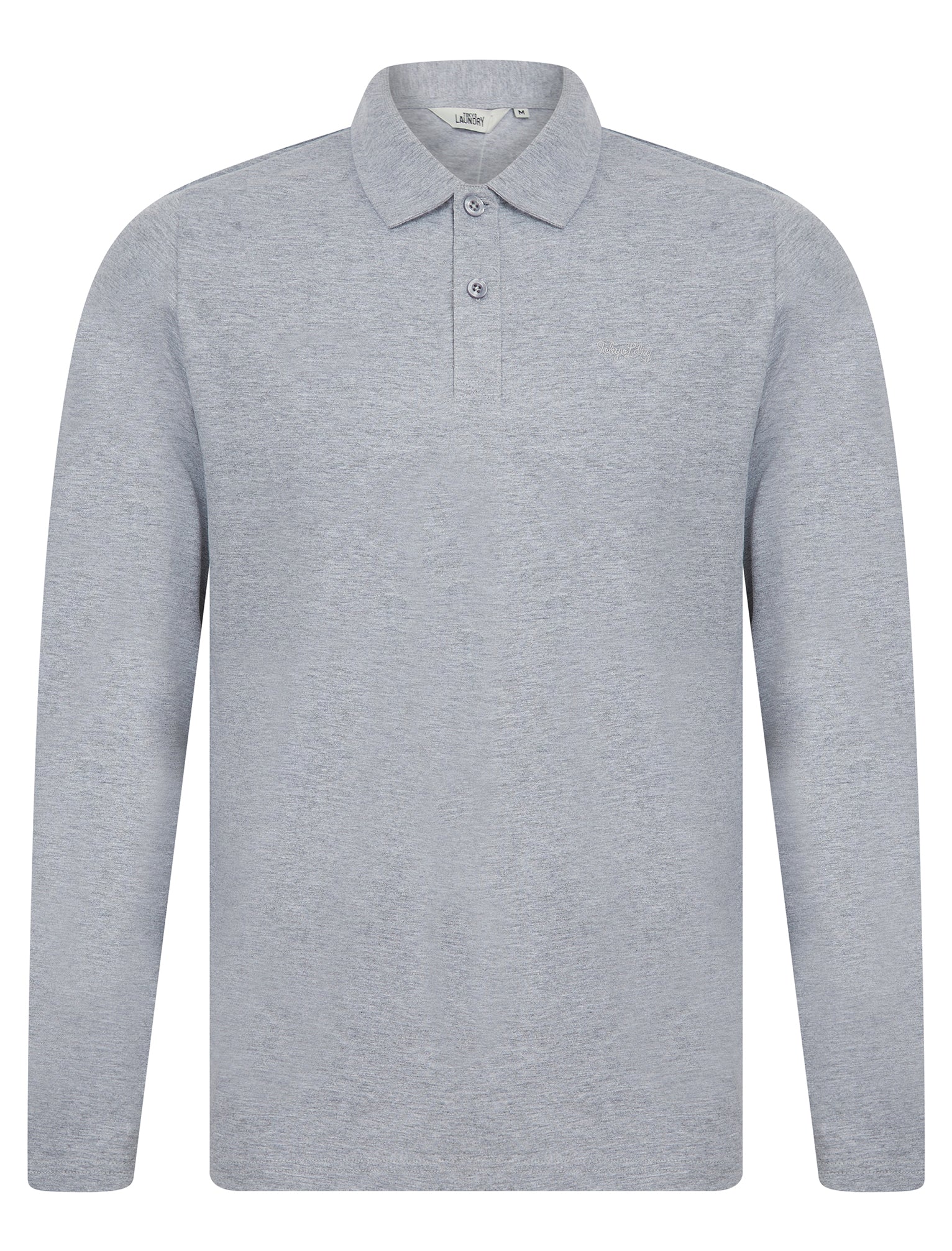 Polo Shirts Landers Long Sleeve Cotton Jersey Polo Shirt in Light Grey Marl / S - Tokyo Laundry