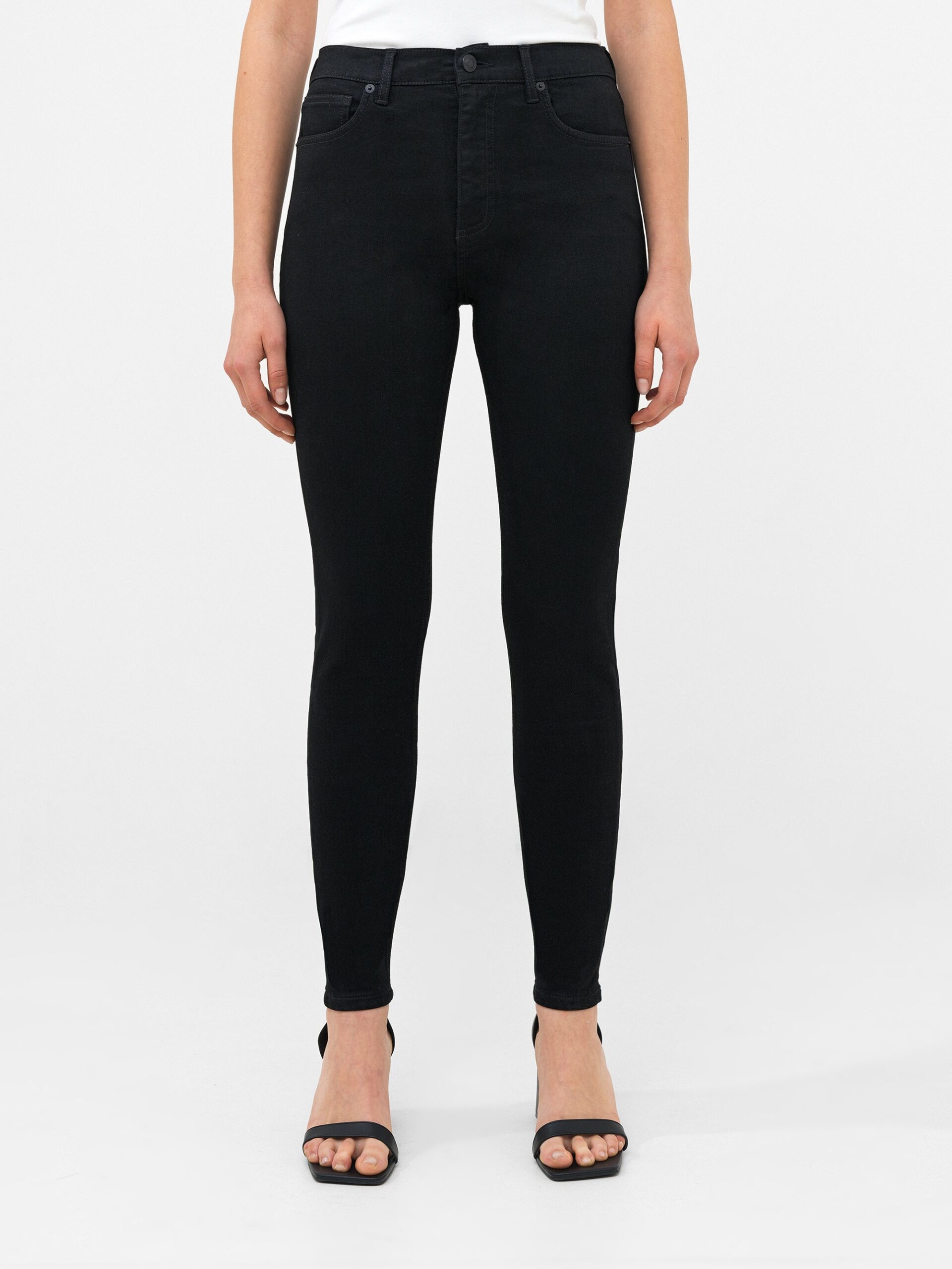 Soft Stretch Denim High Rise Skinny Jeans 30 Inch Black