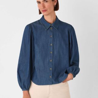 Whistles Women's Chambray Pure Cotton Collared Shirt - 8REG - Denim, Denim