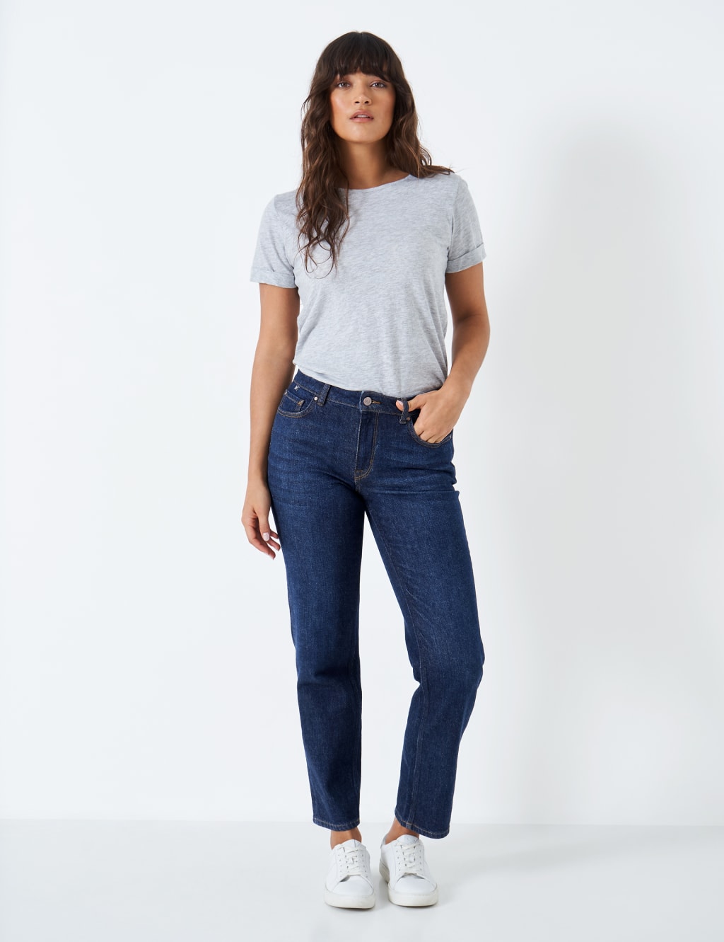Crew Clothing Girlfriend High Waisted Jeans Medium Blue
