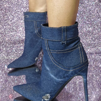 Denim Pointed Toe Stiletto Heel Booties Plus Size Ankel Boots