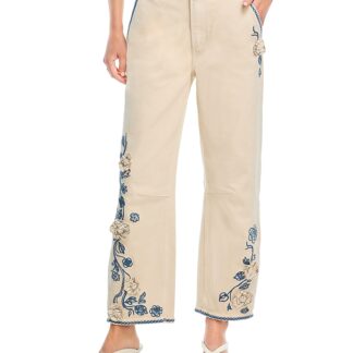 Driftwood Barbara X Ravishing Floral Embroidered Jeans in Cream