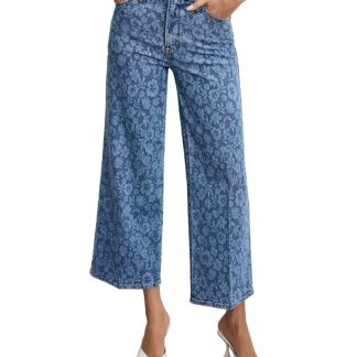 Good American Good Waist Cropped Palazzo Jeans in Hibiscus Bloom