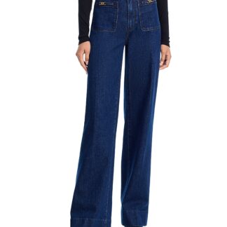 Paige Sasha High Rise Patch Pocket Wide Leg Jeans in Enfield