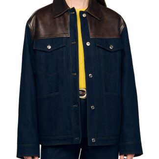 Sandro Raphael Denim Leather Trim Jacket