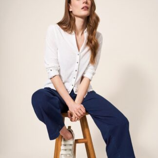 White Stuff Cotton Rich Wide Leg Cropped Trousers Blue Denim
