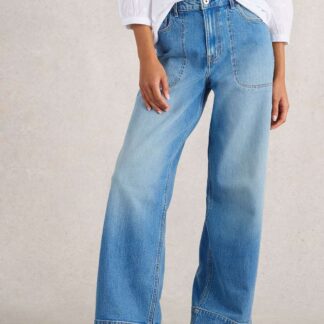 White Stuff Women's Mid Rise Wide Leg Jeans - 14REG - Blue Denim, Dark Blue Denim,Blue Denim