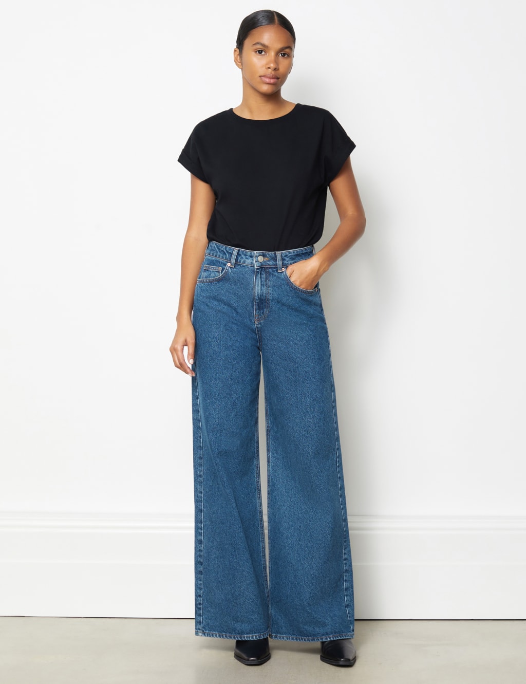 Albaray Mid Rise Wide Leg Jeans Blue Denim