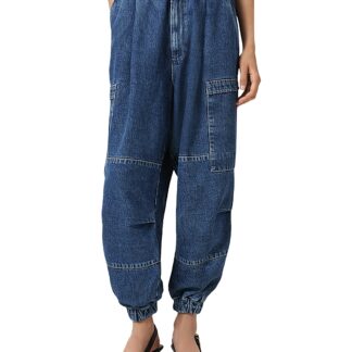 Allsaints Sol Cargo High Rise Cropped Tapered Jeans in Mid Indigo