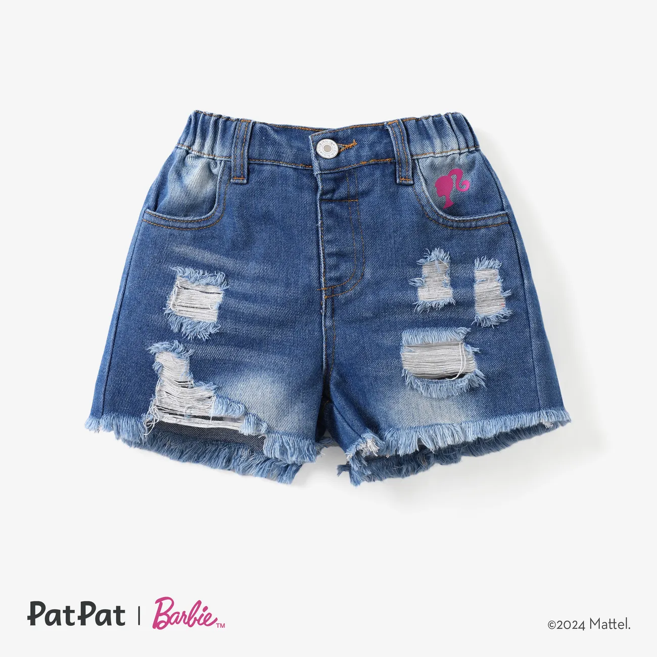 Barbie 1pc Toddler/Kids Girls Character Striped Toddler Tank top/denim shorts