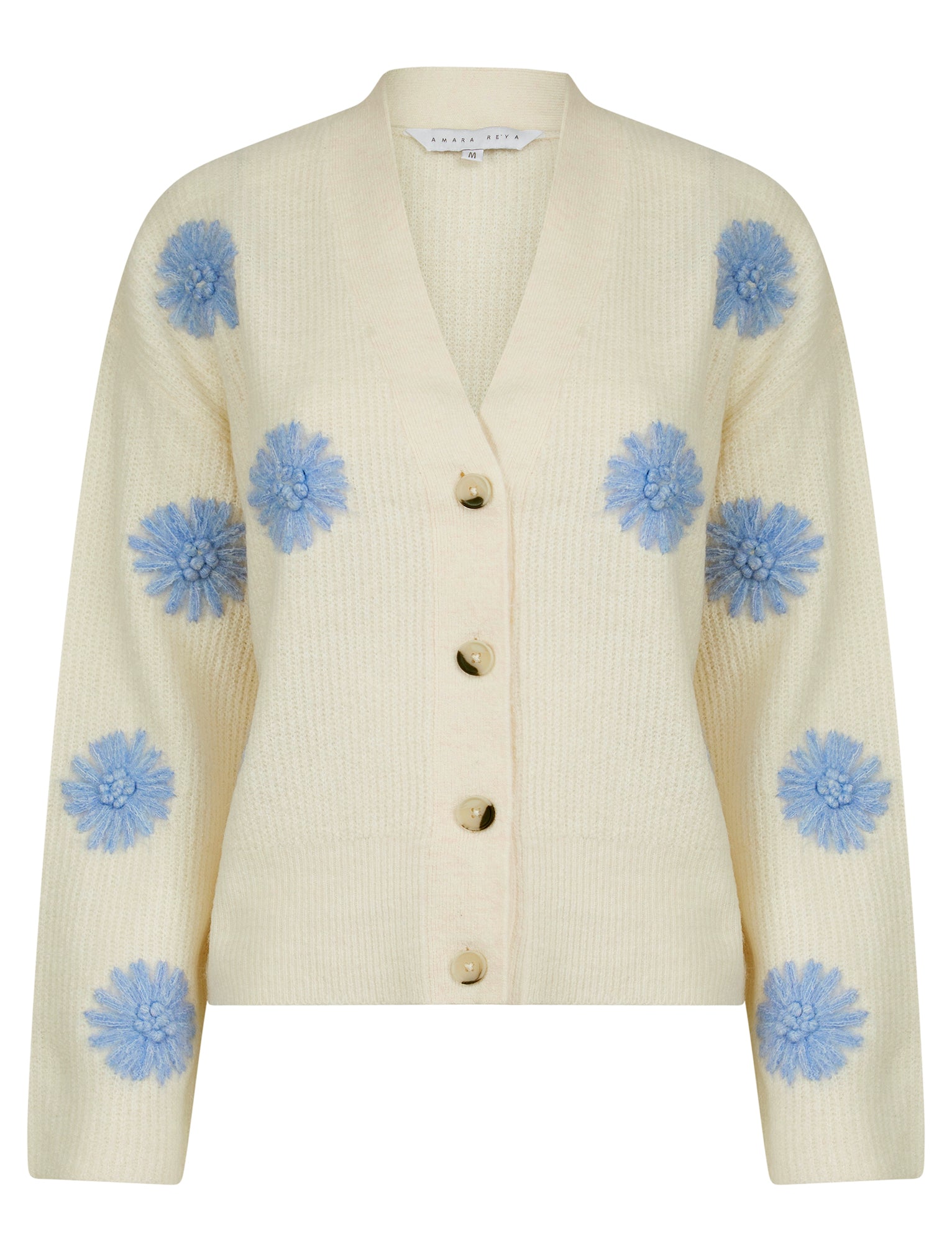 Cardigans Strawflower Women's Drop Shoulder Embroidered V-Neck Rib Knit Cardigan in Ecru - Amara Reya / S - Tokyo Laundry