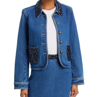 Cinq a Sept Rhinestone Denim Amara Jacket