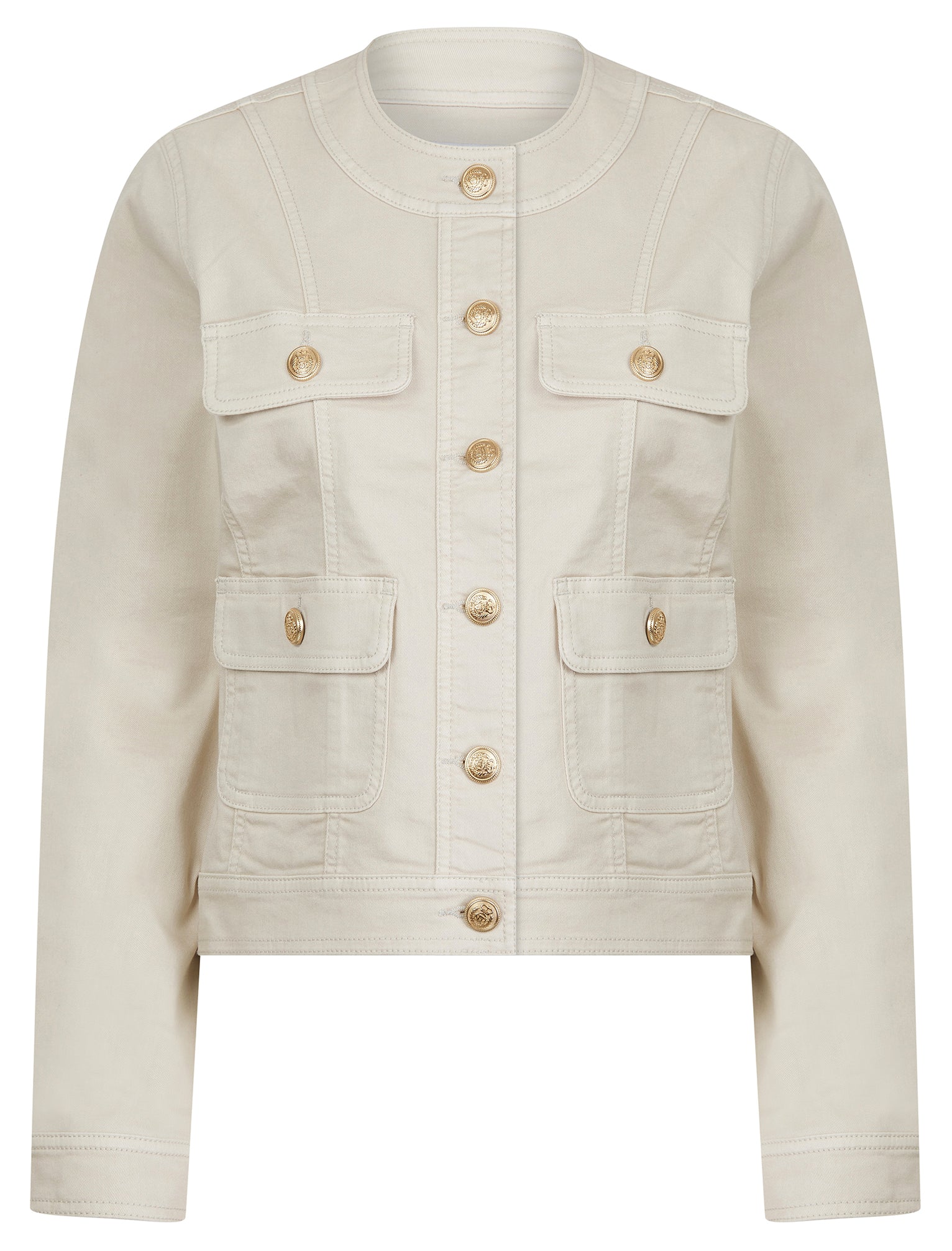 Coats / Jackets Morlich Women's Stretch Cotton Collarless Denim Jacket in Ivory - Amara Reya / 10 - Tokyo Laundry
