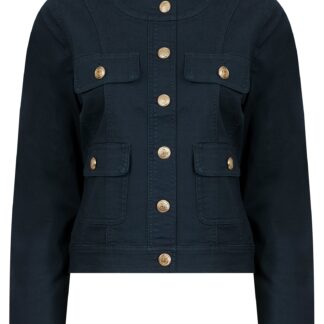 Coats / Jackets Morlich Women's Stretch Cotton Collarless Denim Jacket in Navy Blazer - Amara Reya / 12 - Tokyo Laundry