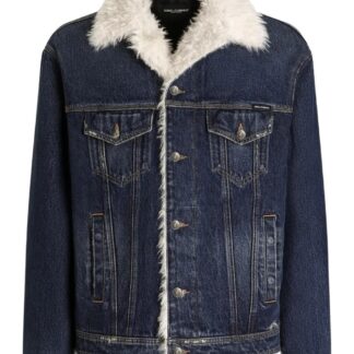 DOLCE & GABBANA SHERPA LINED DENIM JACKET Size: 48, colour: BLUE