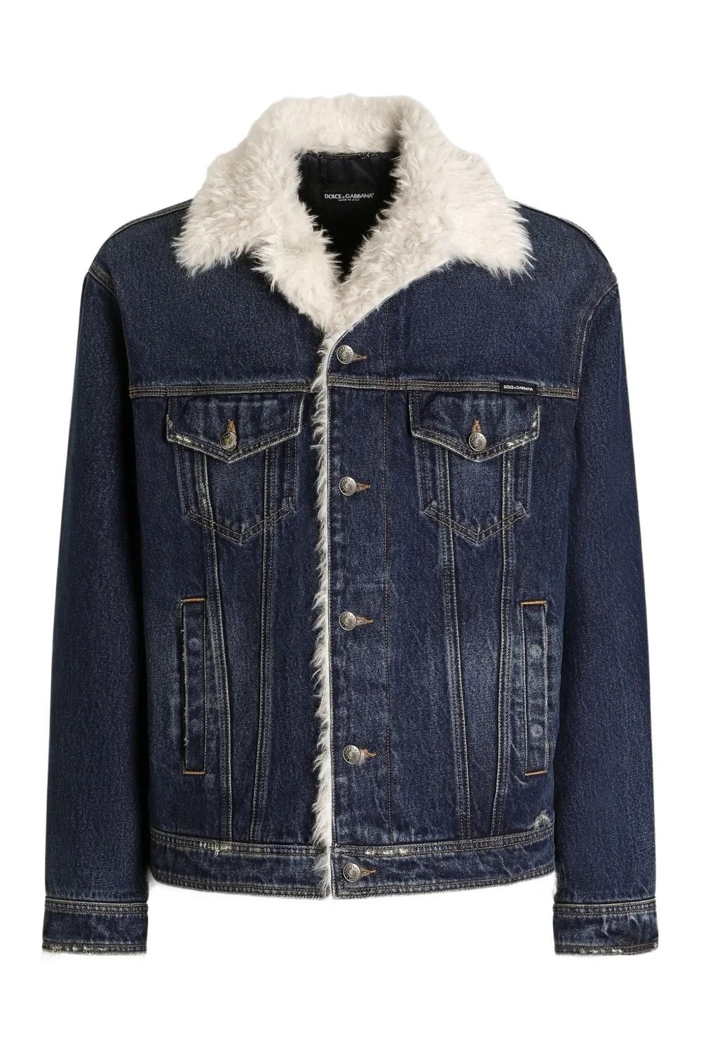 DOLCE & GABBANA SHERPA LINED DENIM JACKET Size: 48, colour: BLUE