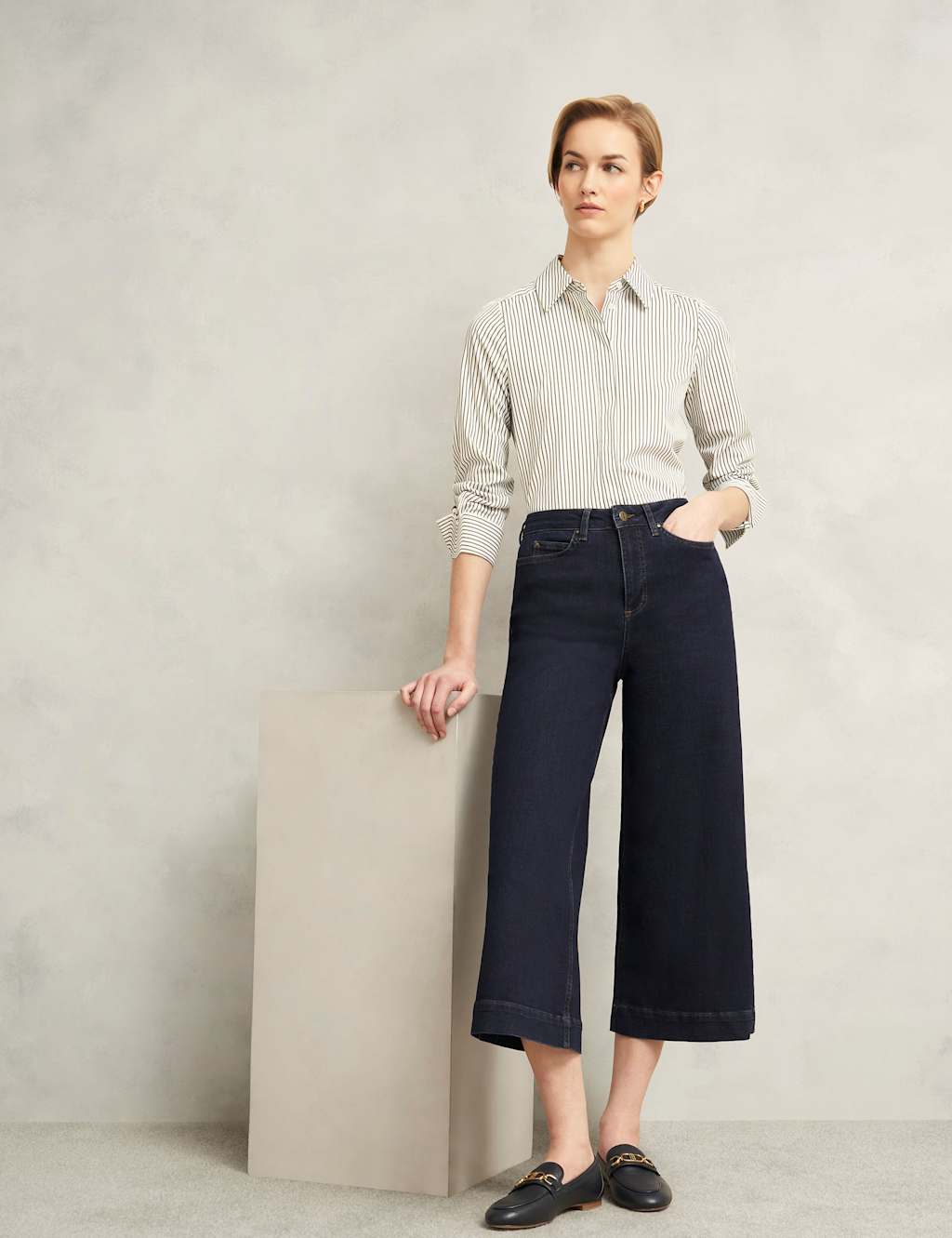 HOBBS High Waisted Flared Wide Leg Cropped Jeans Denim
