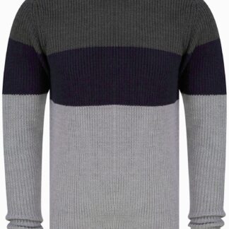 Jumpers Levy Tri-Colour Block Crew Neck Soft Knitted Jumper in Dark Grey Marl - Kensington Eastside / L - Tokyo Laundry